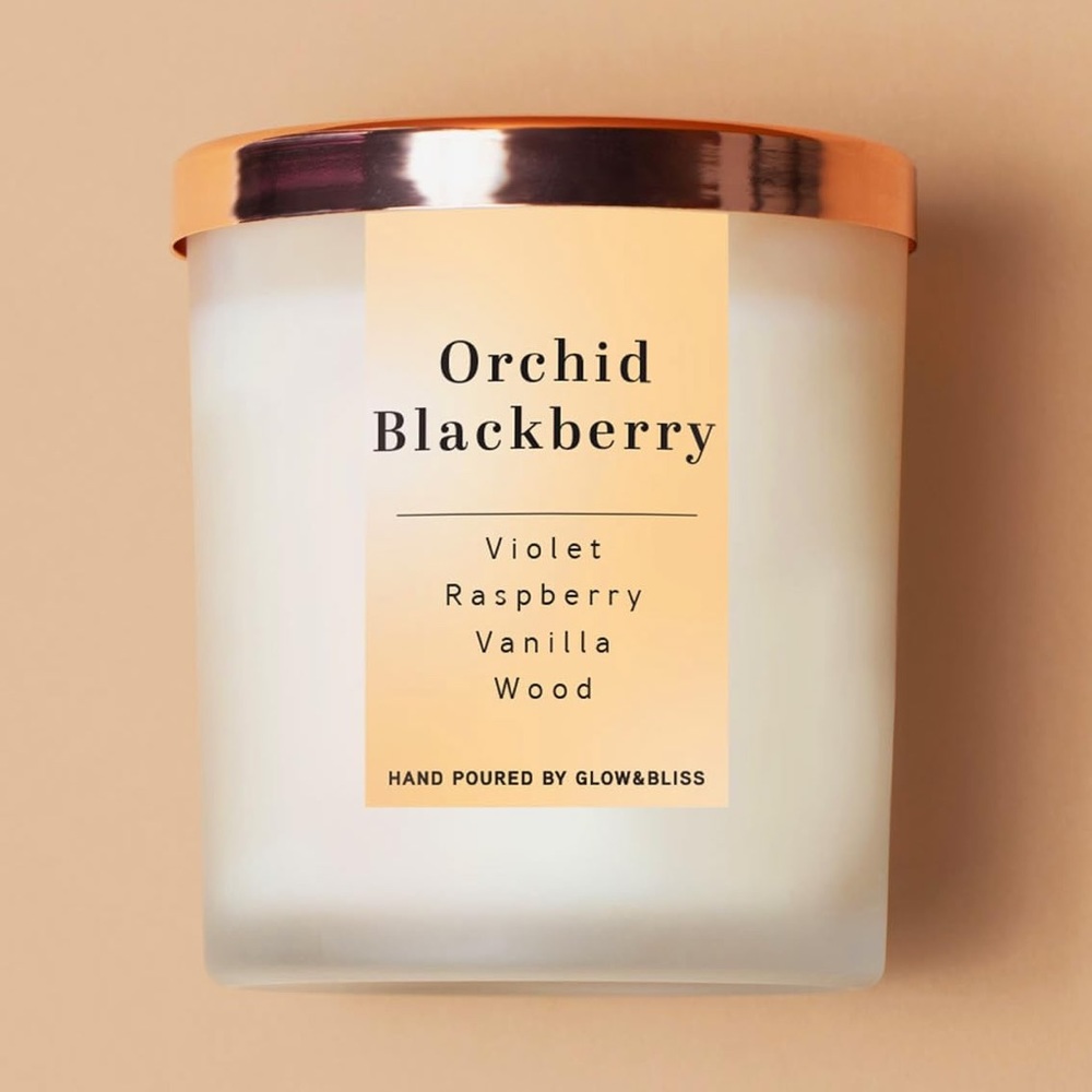 GLOW & BLISS Scented Candle Jar Soy Candle Wood Wicked Orchid Black Berry (8 oz)